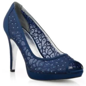 Adrianna Papell Women's, Emboidered Navy with Jewels, Peep toe, Foxy, New in Box