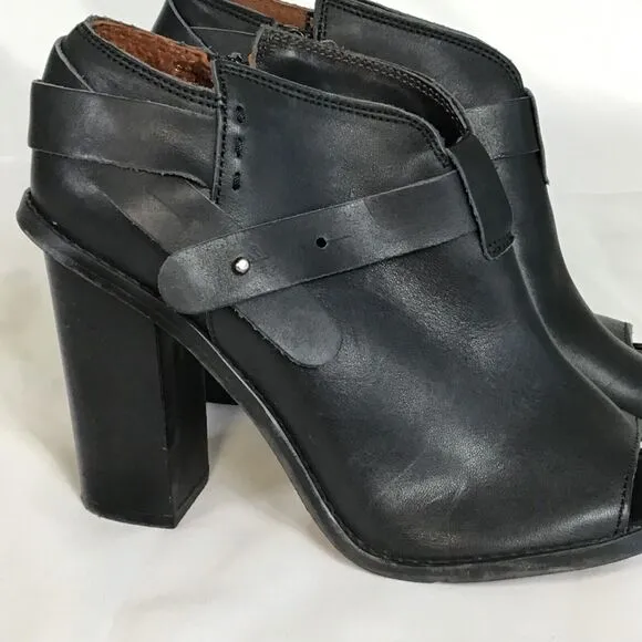 Anthropologie SixtySeven Women Peep Toe Leather Bootie Sz. 9.5 Black Trendy Y2K