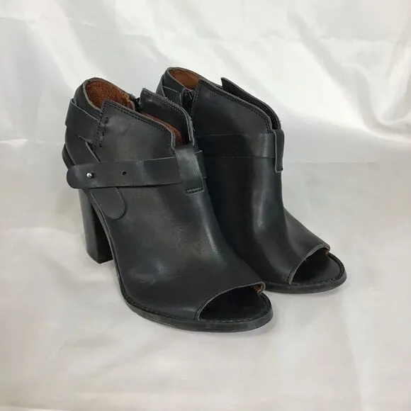 Anthropologie SixtySeven Women Peep Toe Leather Bootie Sz. 9.5 Black Trendy Y2K