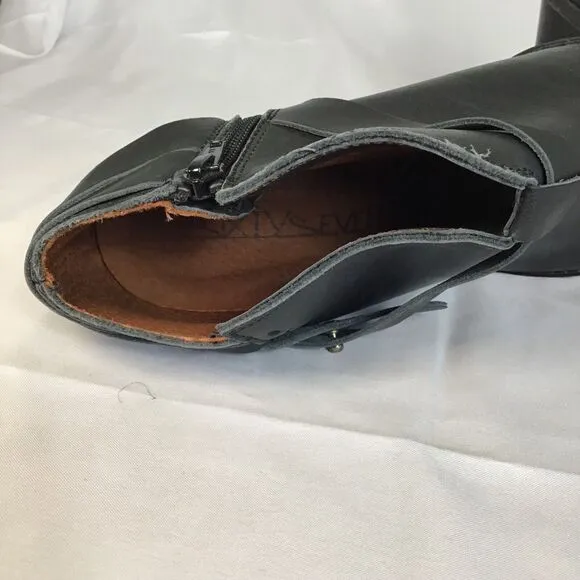 Anthropologie SixtySeven Women Peep Toe Leather Bootie Sz. 9.5 Black Trendy Y2K