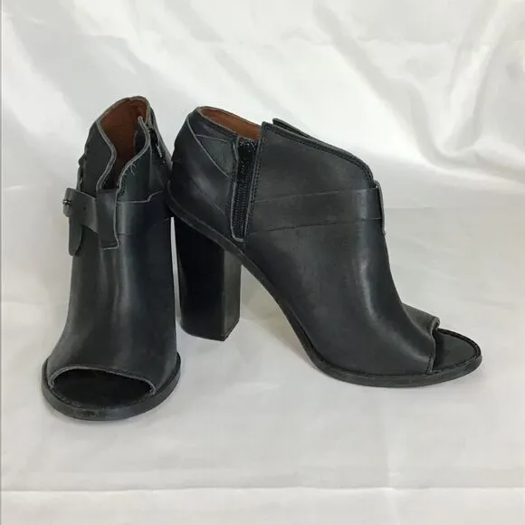 Anthropologie SixtySeven Women Peep Toe Leather Bootie Sz. 9.5 Black Trendy Y2K