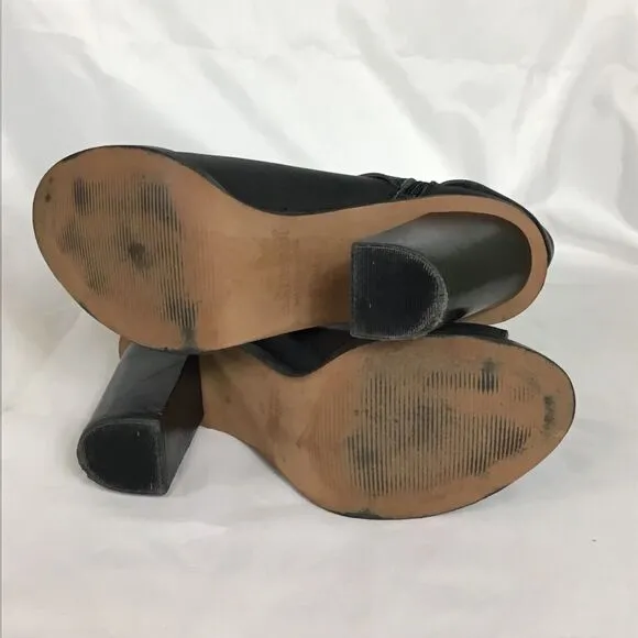 Anthropologie SixtySeven Women Peep Toe Leather Bootie Sz. 9.5 Black Trendy Y2K