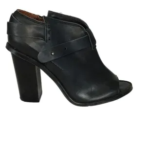 Anthropologie SixtySeven Women Peep Toe Leather Bootie Sz. 9.5 Black Trendy Y2K