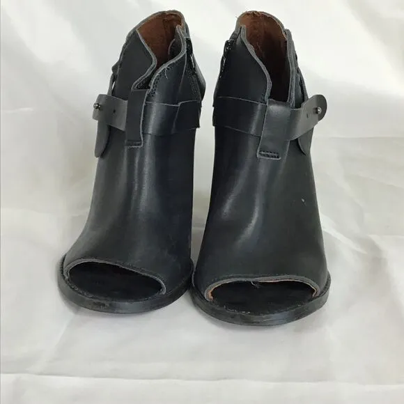 Anthropologie SixtySeven Women Peep Toe Leather Bootie Sz. 9.5 Black Trendy Y2K