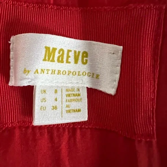 Anthropologie Maeve Sleeveless Scoop NeckMini Dress Red Womens Size 4