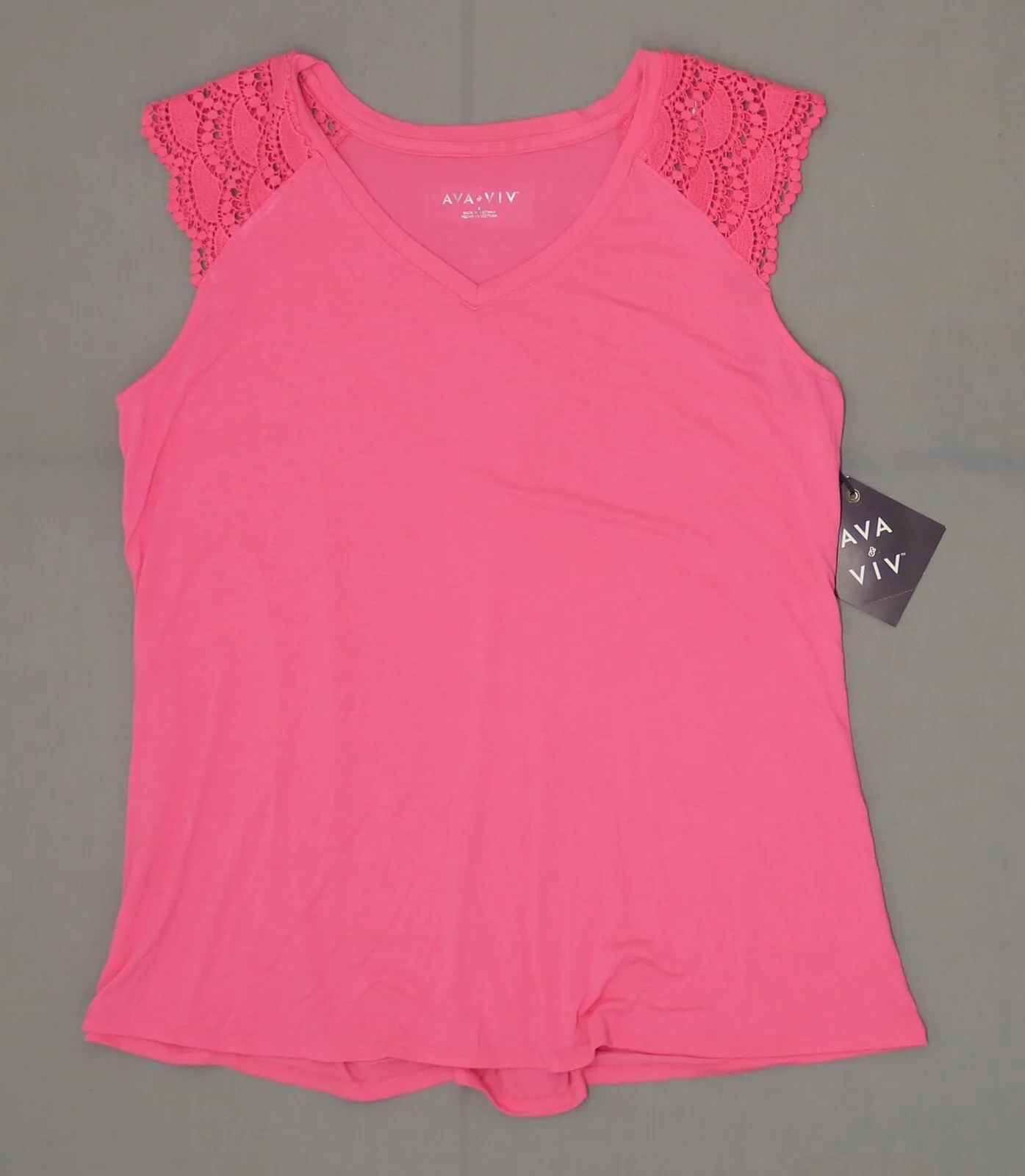 Ava & Viv Women's Plus Size Crochet Shoulder Sleeveless V-Neck T-Shirt