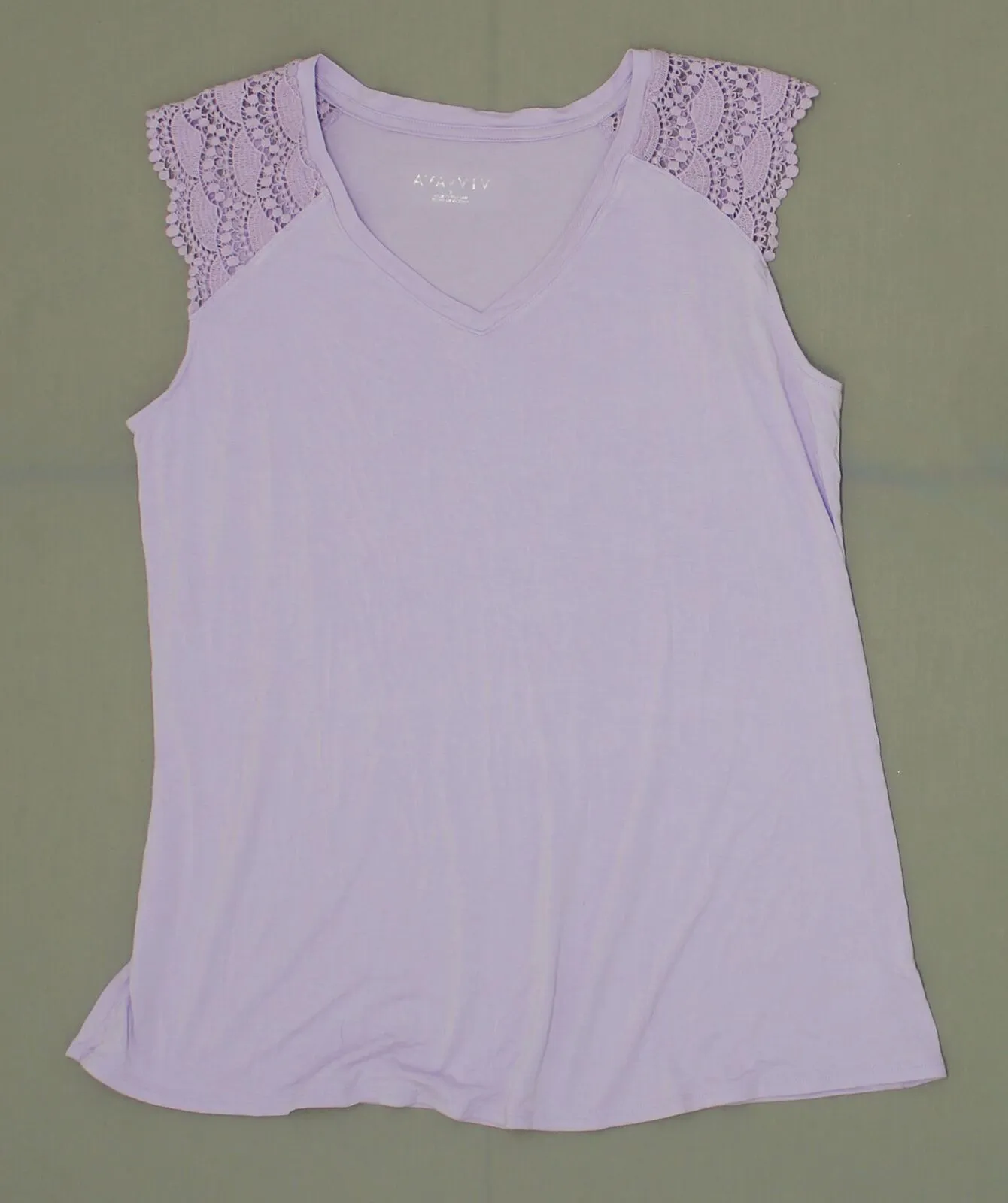 Ava & Viv Women's Plus Size Crochet Shoulder Sleeveless V-Neck T-Shirt