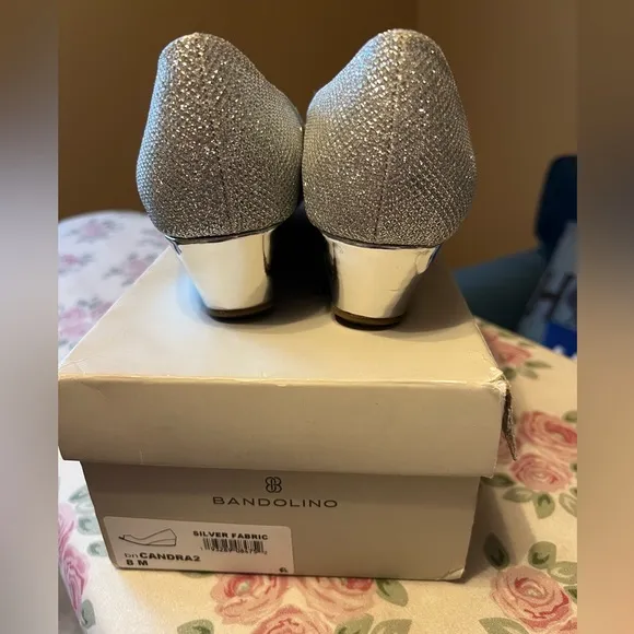 Bandolino Women's Candra Peep Toe Wedge Dress Pumps 8M Silver