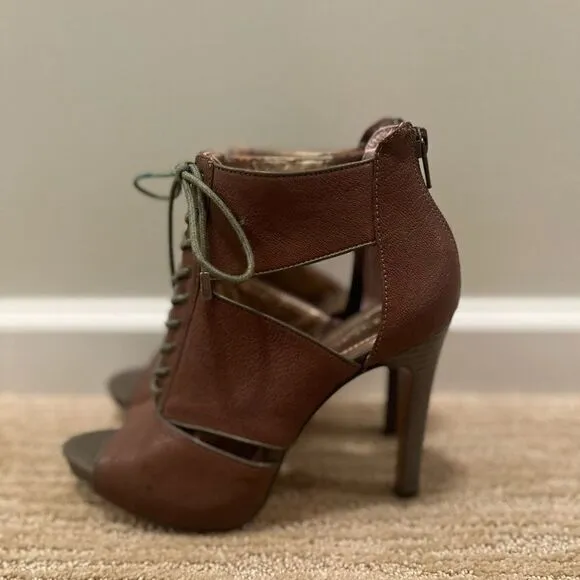 BCBGeneration Brown Leather Heels with Green Lace up the Front