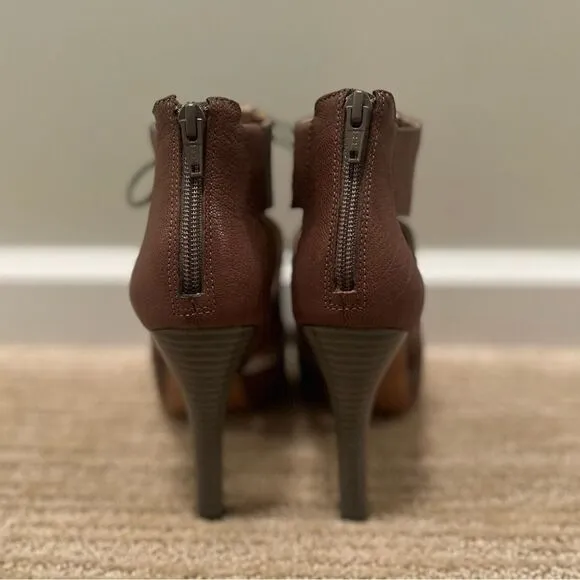 BCBGeneration Brown Leather Heels with Green Lace up the Front