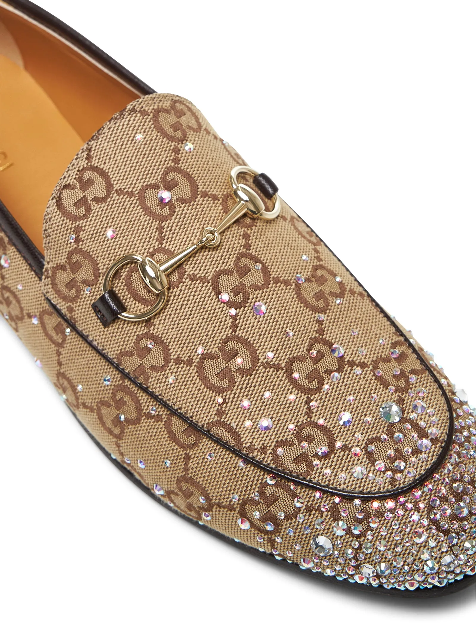Beige crystal-embellished Jordaan loafers