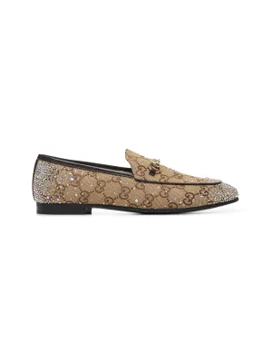 Beige crystal-embellished Jordaan loafers