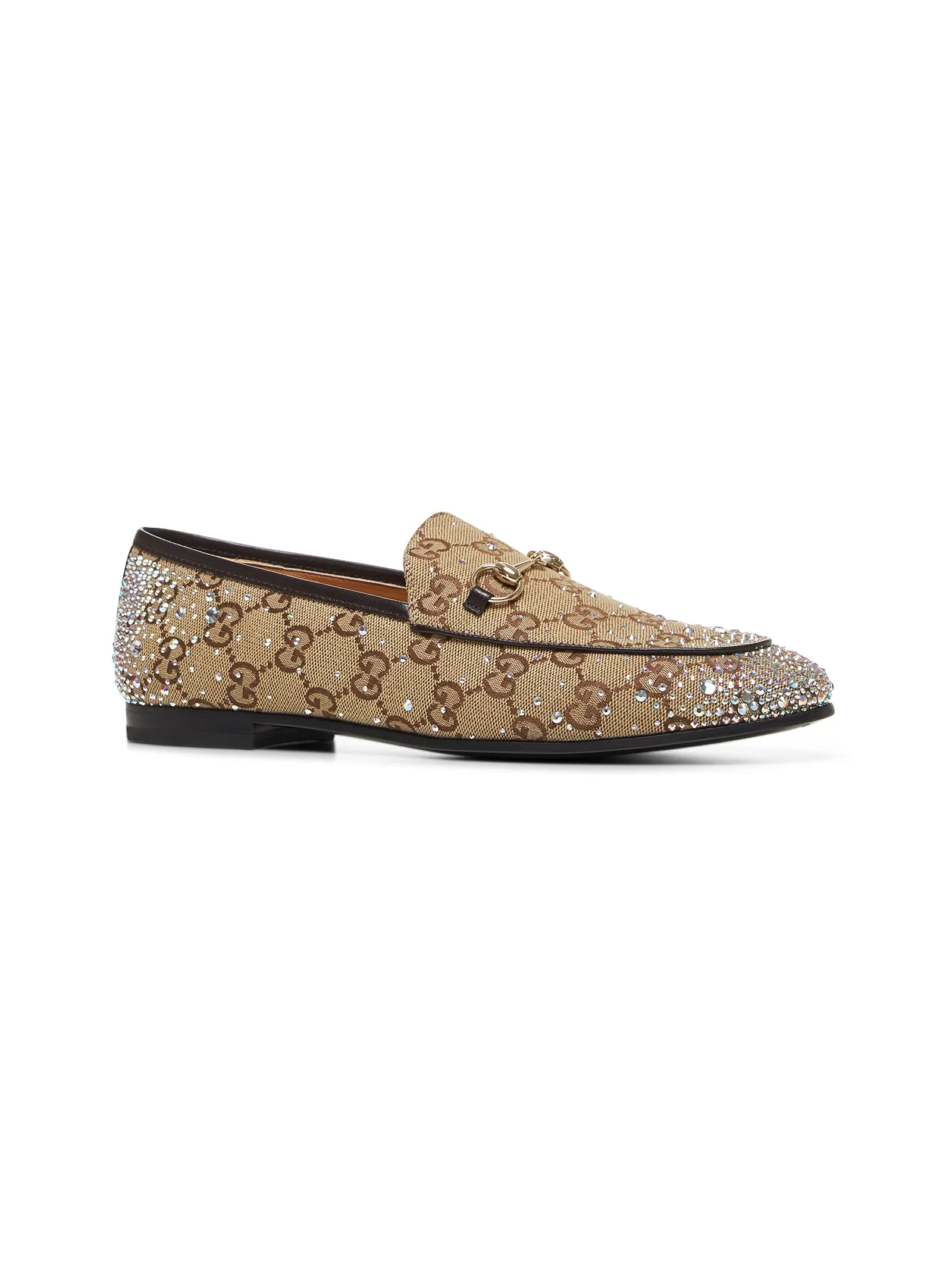 Beige crystal-embellished Jordaan loafers