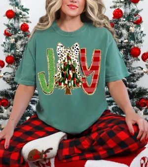 Bella Canvas or Comfort Colors Joy Christmas Tree Tee/ Direct To Film Transfered Faux Glitter Tee/ Youth and Adult Sizes