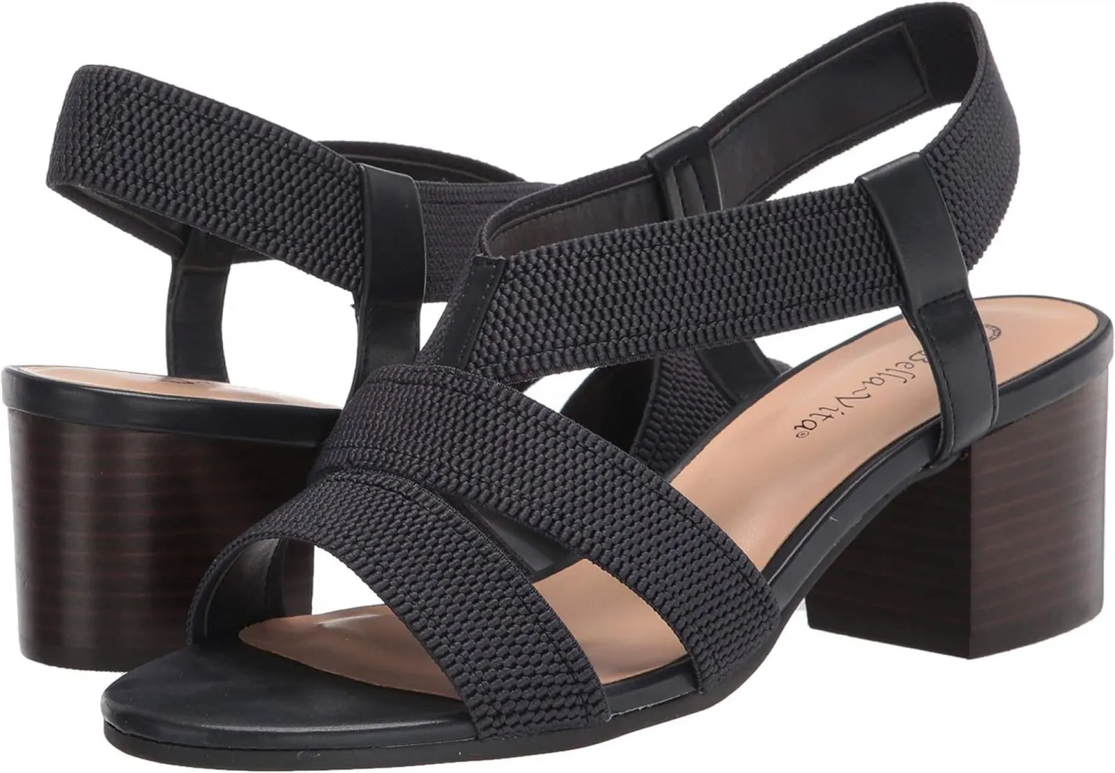 Bella Vita Women's Block Heel Sandal Heeled JODI Navy Textured Gore Blue 9N