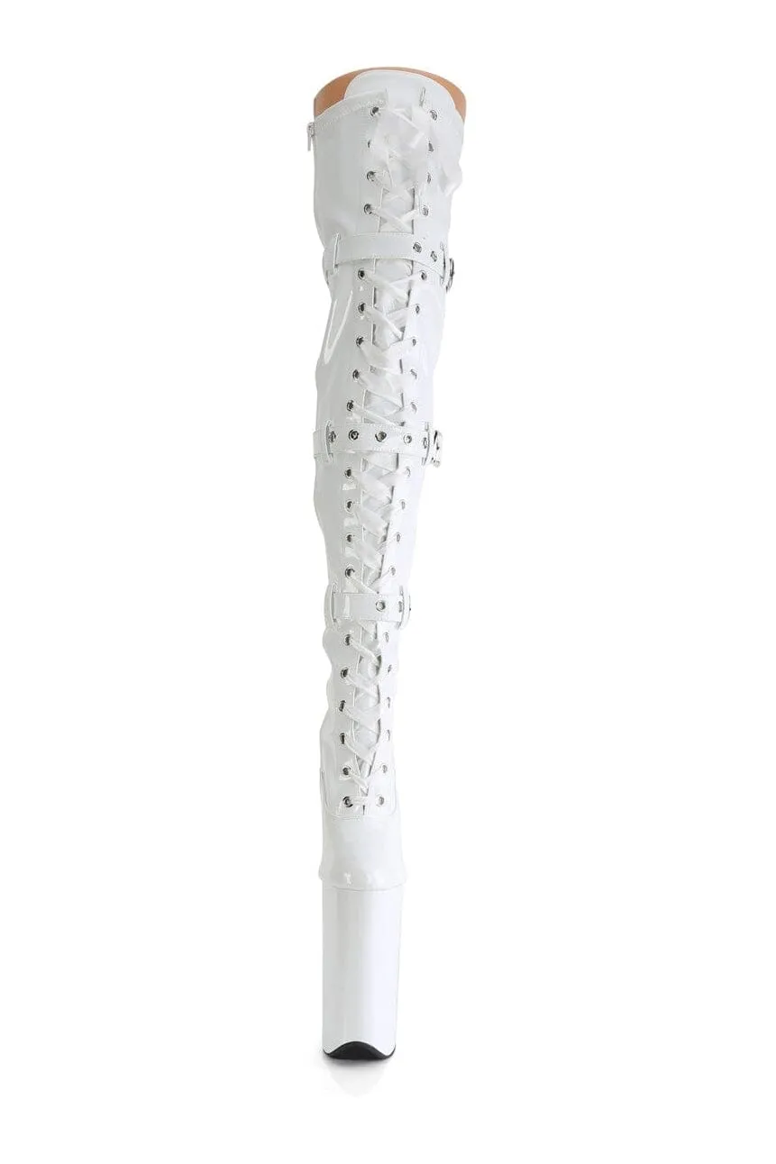 BEYOND-3028 White Patent Thigh Boot