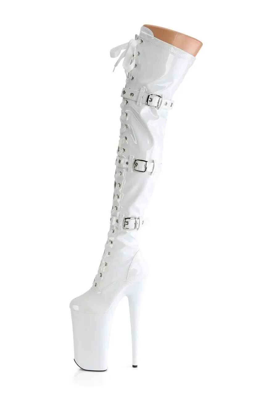 BEYOND-3028 White Patent Thigh Boot