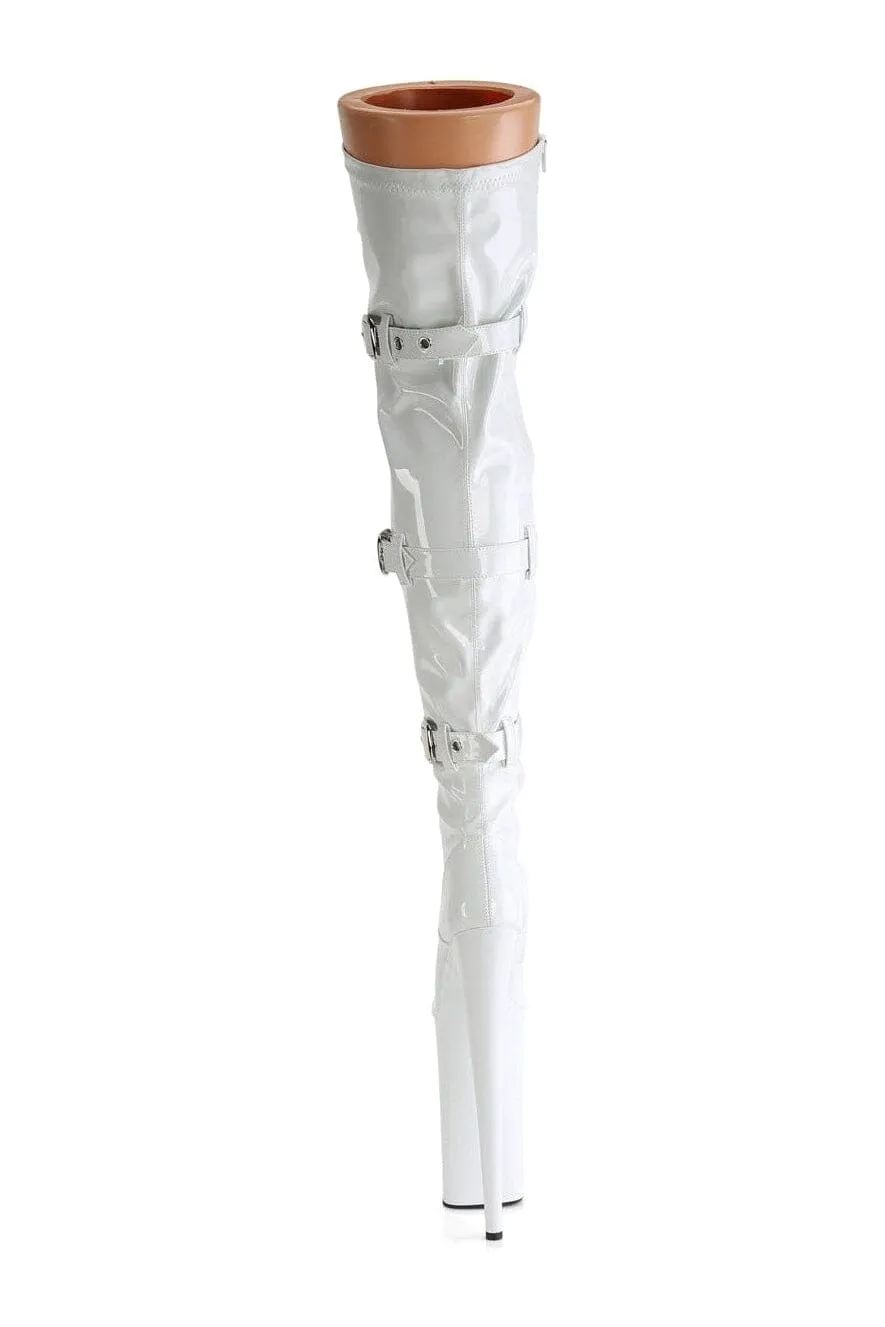BEYOND-3028 White Patent Thigh Boot