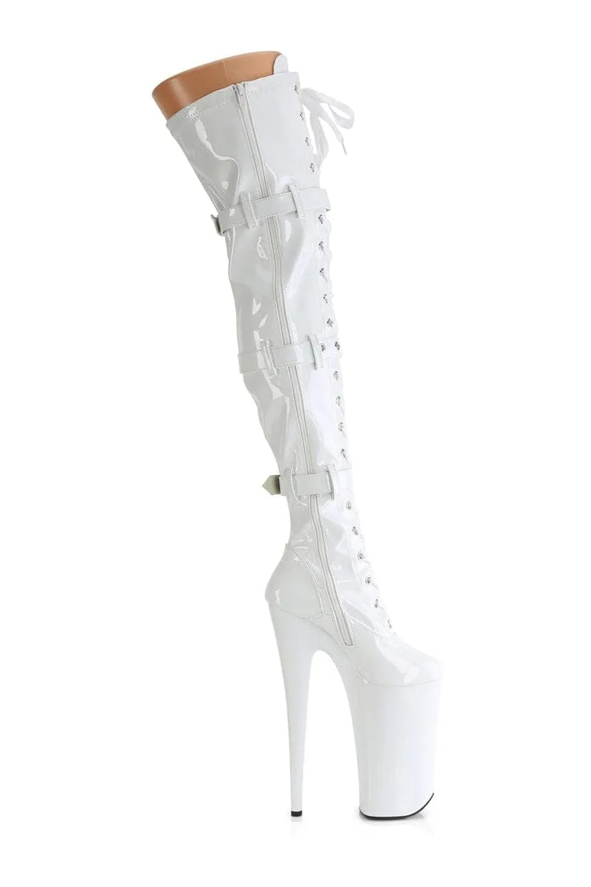 BEYOND-3028 White Patent Thigh Boot