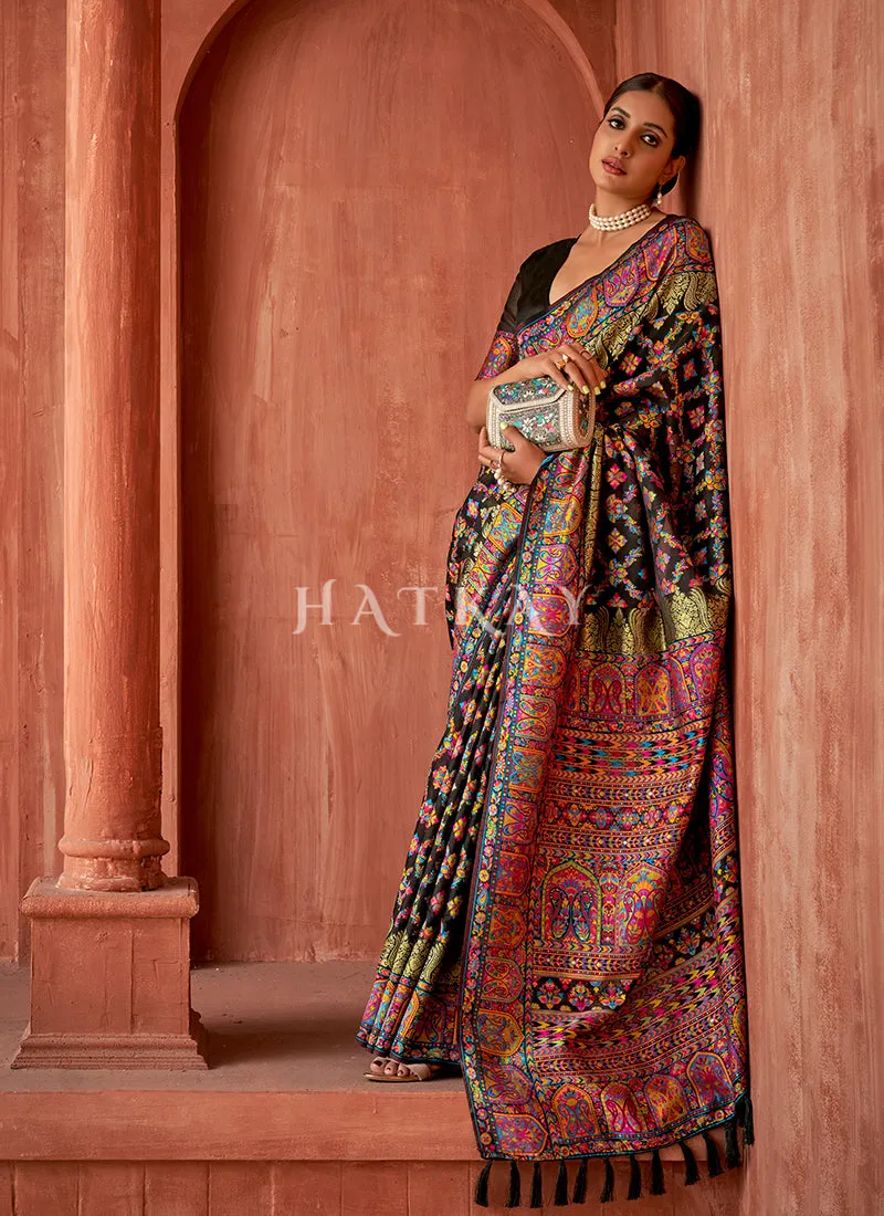 Black Digital Printed Pashmina Silk Saree