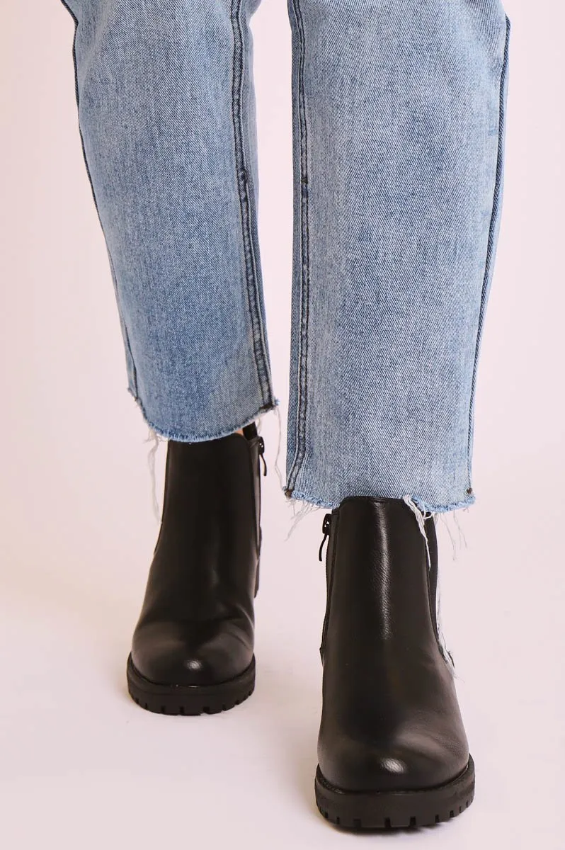 Black PU Leather Chelsea Style Ankle Boot - Jeanie