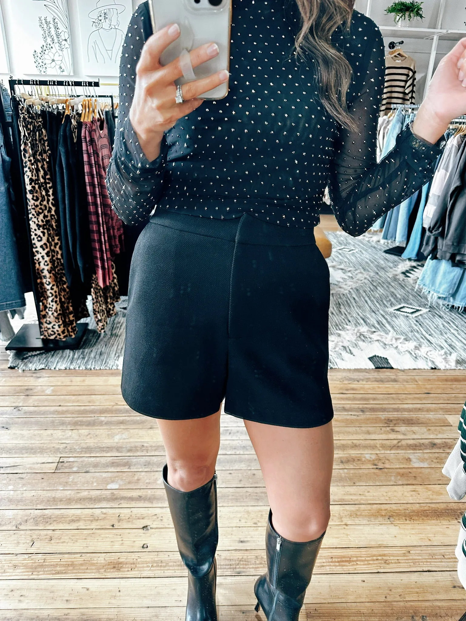 Black Texture Knit Shorts -ALL SALES FINAL