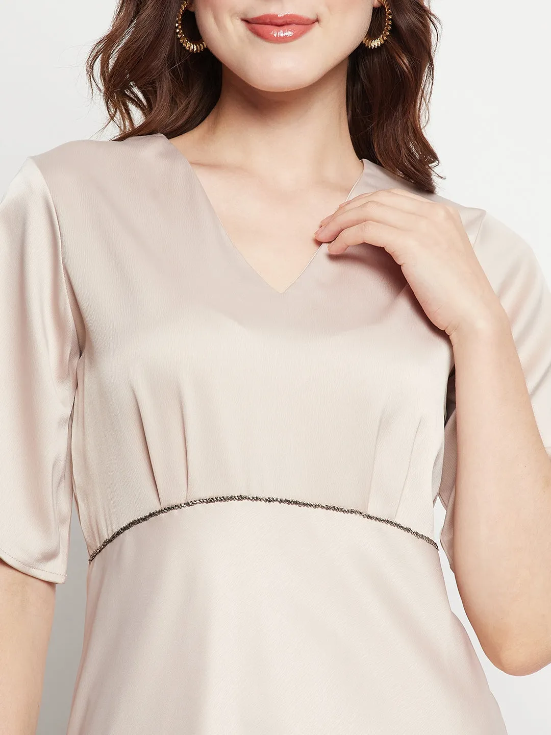 Camla Barcelona Sequin Embellished Midi Fawn A Line Dress