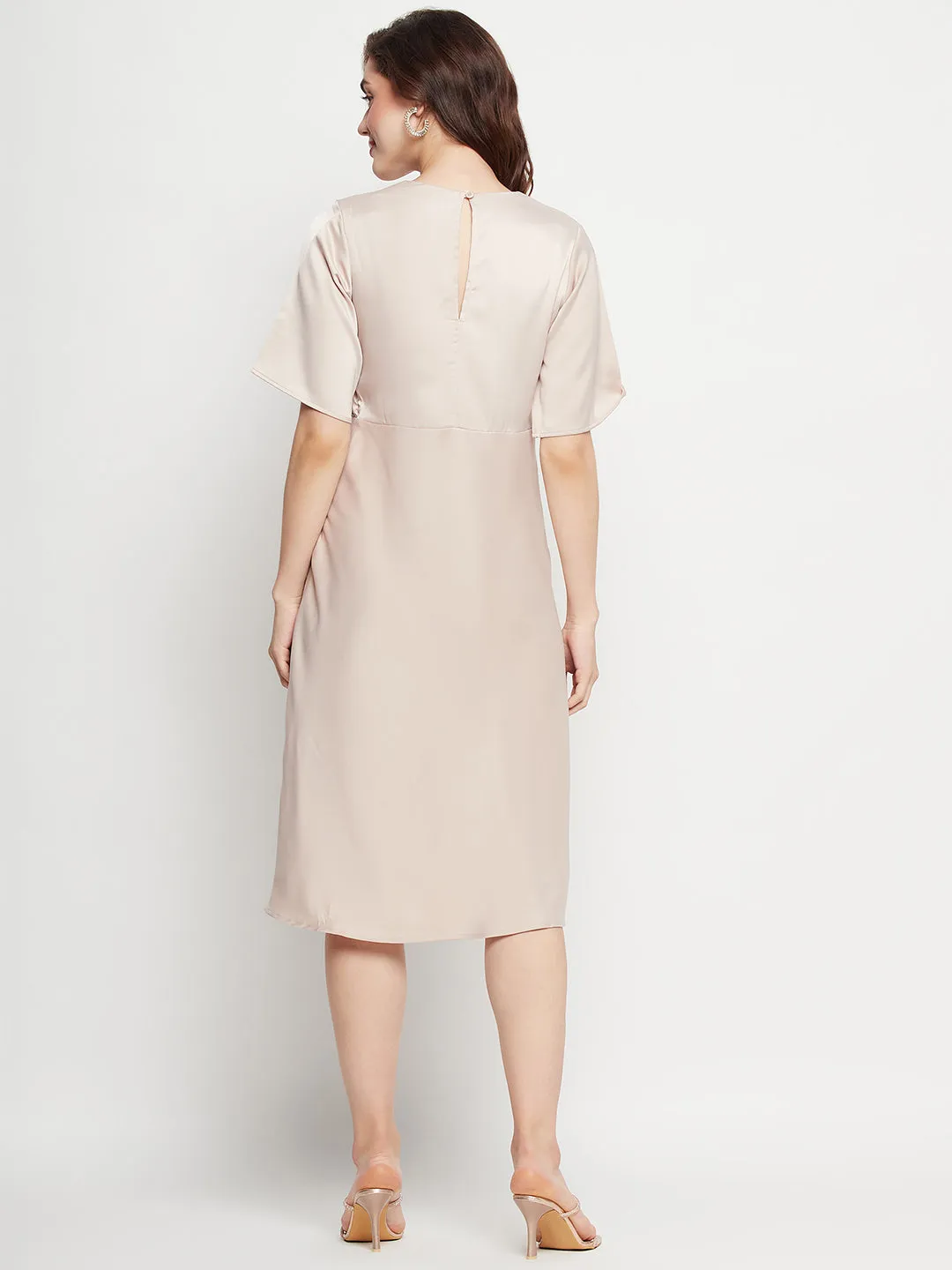 Camla Barcelona Sequin Embellished Midi Fawn A Line Dress