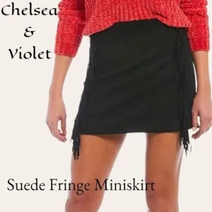 C&amp;v Chelsea &amp; Violet Suede Fringe Mini Skirt in Black