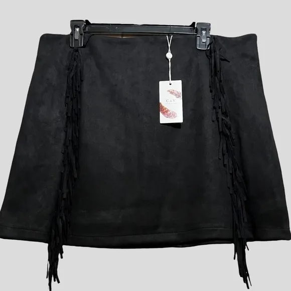C&amp;v Chelsea &amp; Violet Suede Fringe Mini Skirt in Black