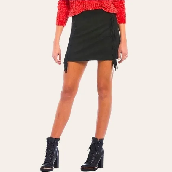 C&amp;v Chelsea &amp; Violet Suede Fringe Mini Skirt in Black