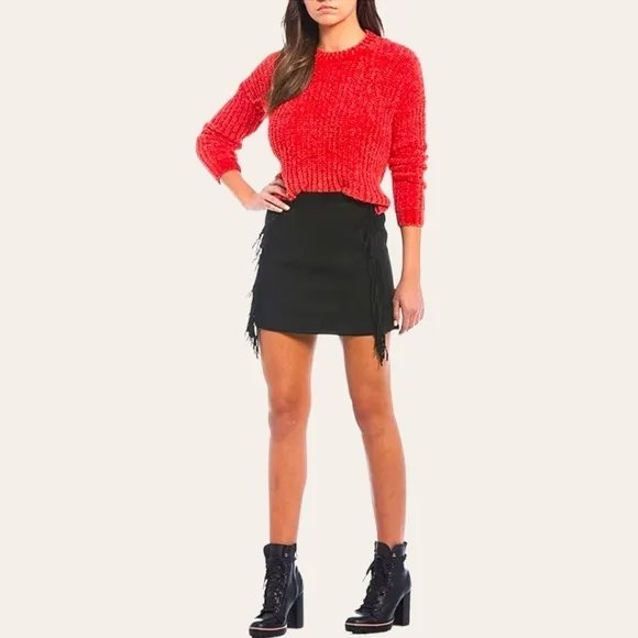 C&amp;v Chelsea &amp; Violet Suede Fringe Mini Skirt in Black