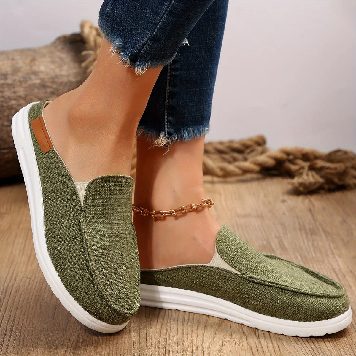 Canvas Loafer, Slip-On Ronde Teen Slippers, Lichtgewicht Outdoor Schoenen