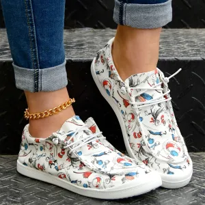 Casual cartoon print loafer voor dameslicht slip-on canvas schoenen