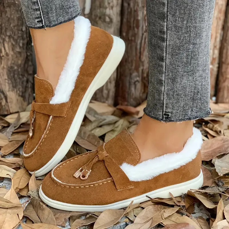 Casual pantoffels met imitatiebont, handwasbaar, gemaakt van canvas
