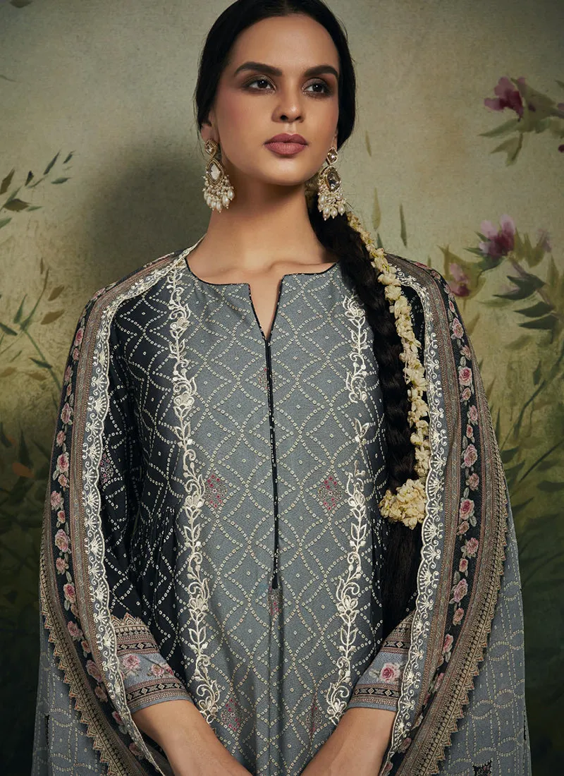 Charcoal Grey Chikankari Embroidery Salwar Kameez Suit
