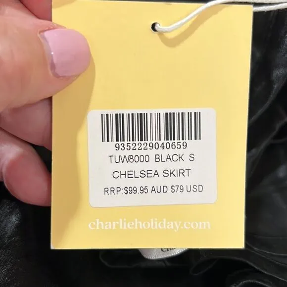 Charlie Holiday Black Satin Chelsea Skirt NWT
