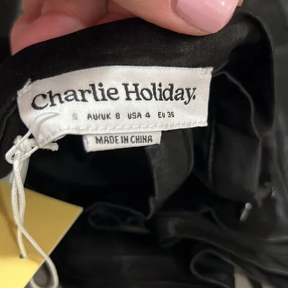 Charlie Holiday Black Satin Chelsea Skirt NWT
