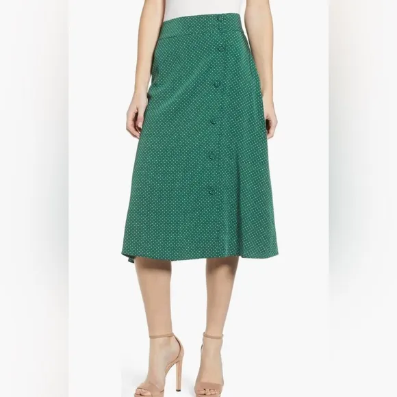 Chelsea 28 Print Midi Skirt Medium Green Eden Dots. Size Medium.