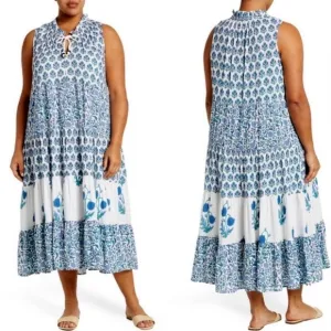 Chelsea &amp; Theodore boho bouquet floral sleeveless maxi dress
