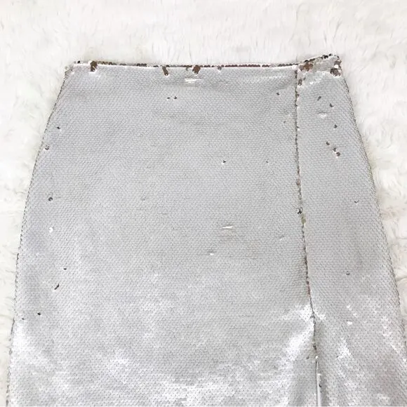CHELSEA &amp; VIOLET Full Sequin Midi Pencil Skirt Cream Silver Gold Size 0 4 New