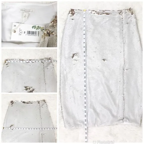 CHELSEA &amp; VIOLET Full Sequin Midi Pencil Skirt Gold Silver Cream Size 8 10 New