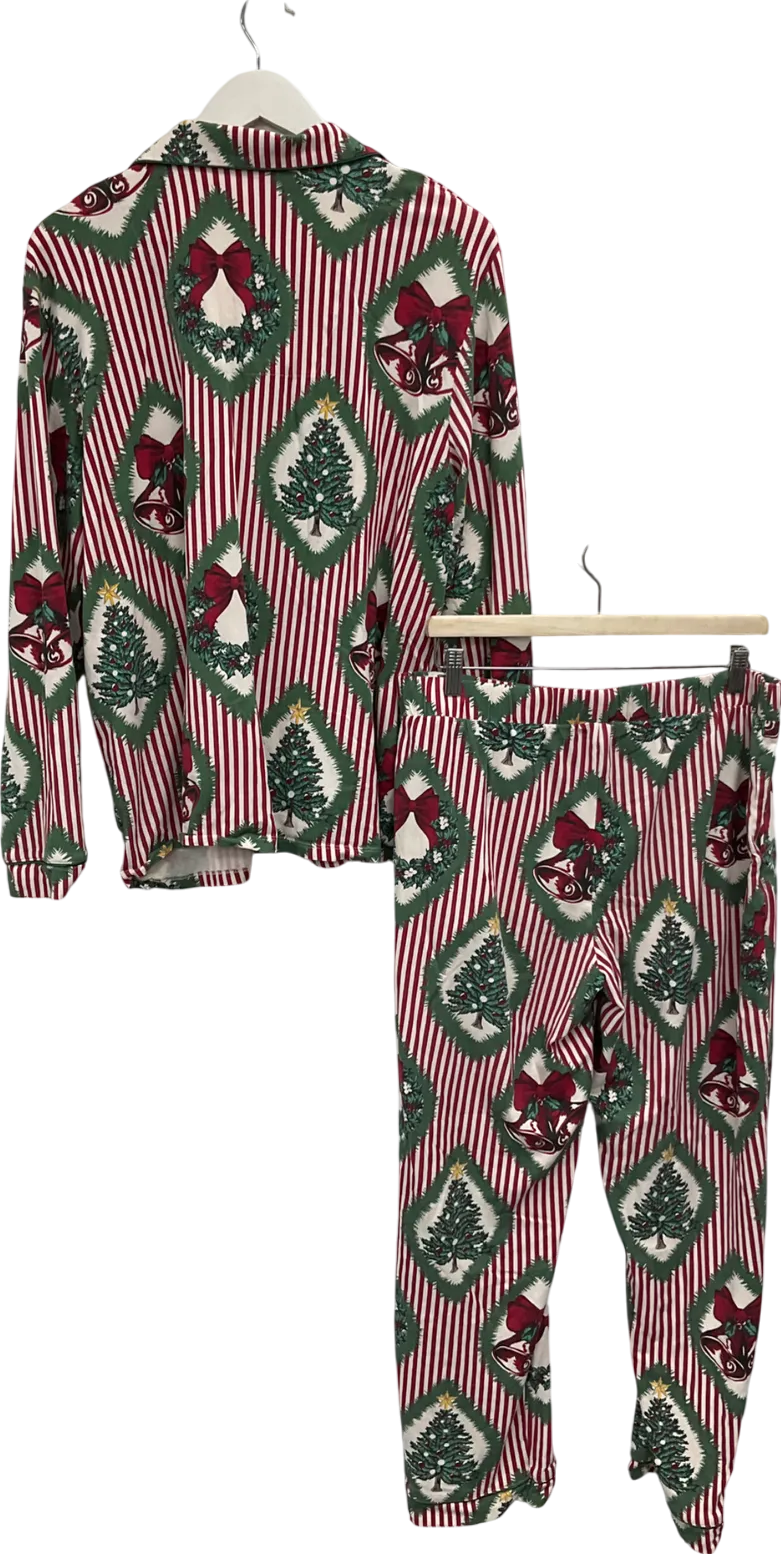 Chelsea Peers Red Christmas Vintage Tree And Wreath Organic Cotton Rich Maternity Pyjama Set UK L