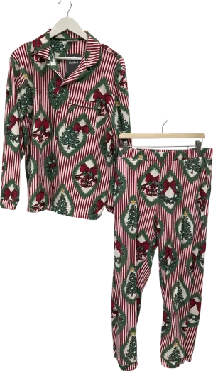 Chelsea Peers Red Christmas Vintage Tree And Wreath Organic Cotton Rich Maternity Pyjama Set UK L