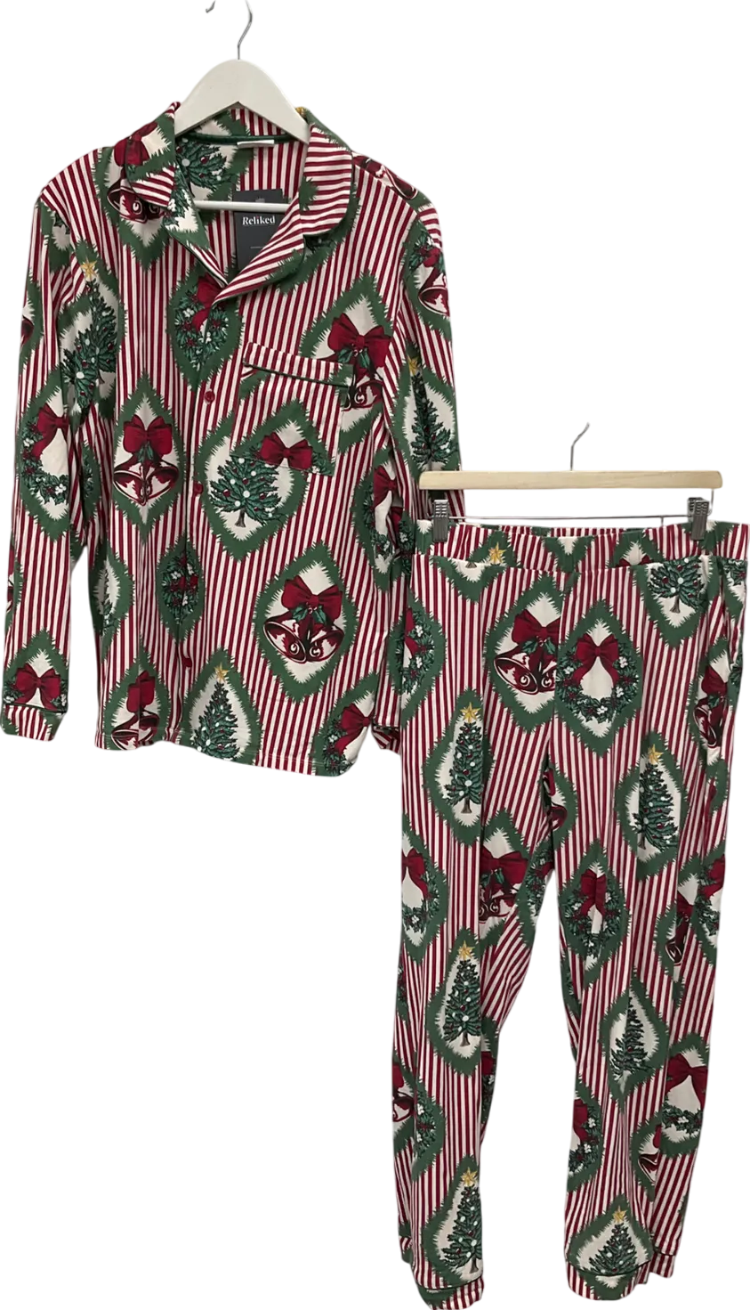 Chelsea Peers Red Christmas Vintage Tree And Wreath Organic Cotton Rich Maternity Pyjama Set UK L