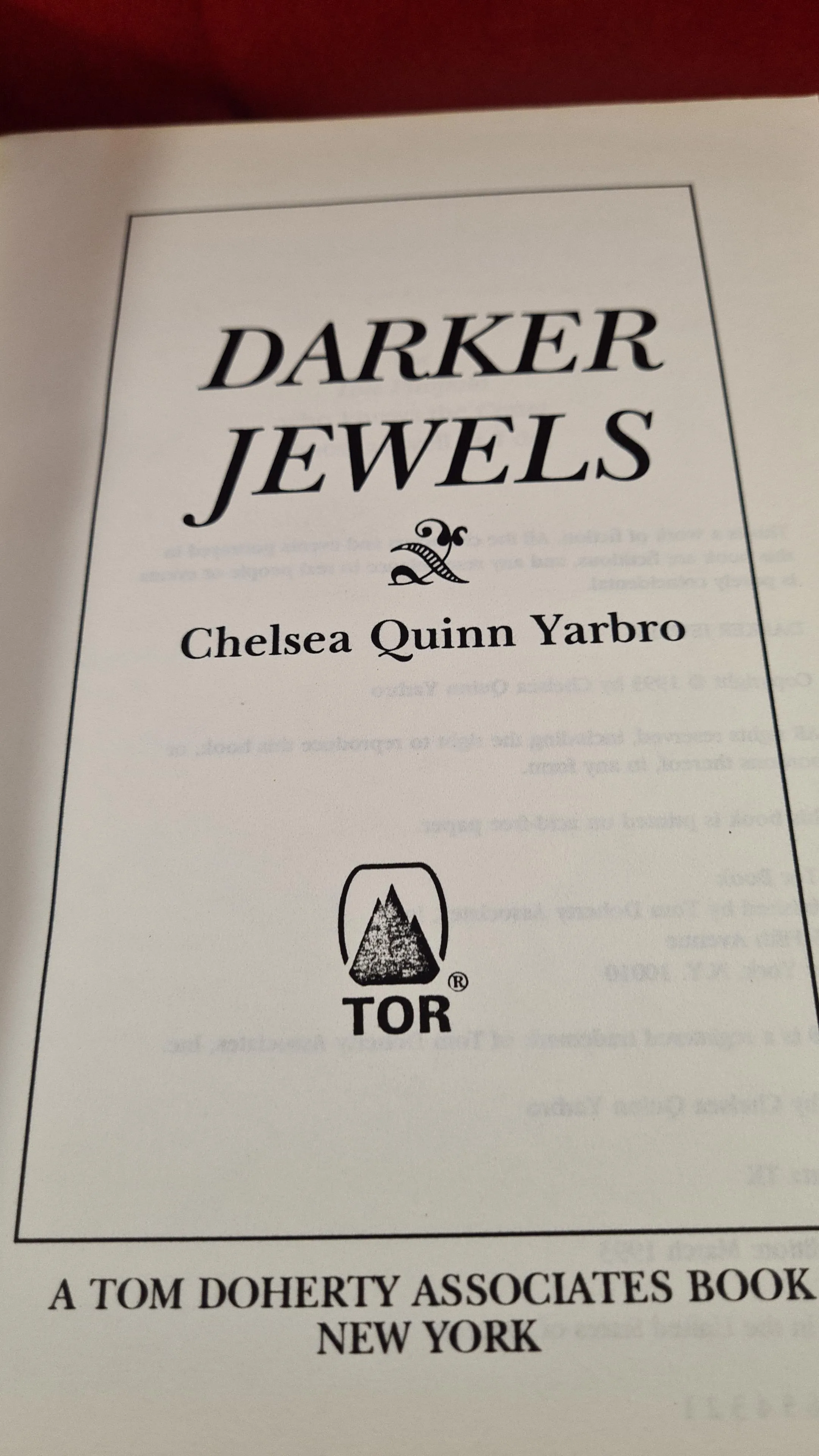 Chelsea Quinn Yarbro - Darker Jewels, TOR, 1993, First Edition, Uncorrected Proofs