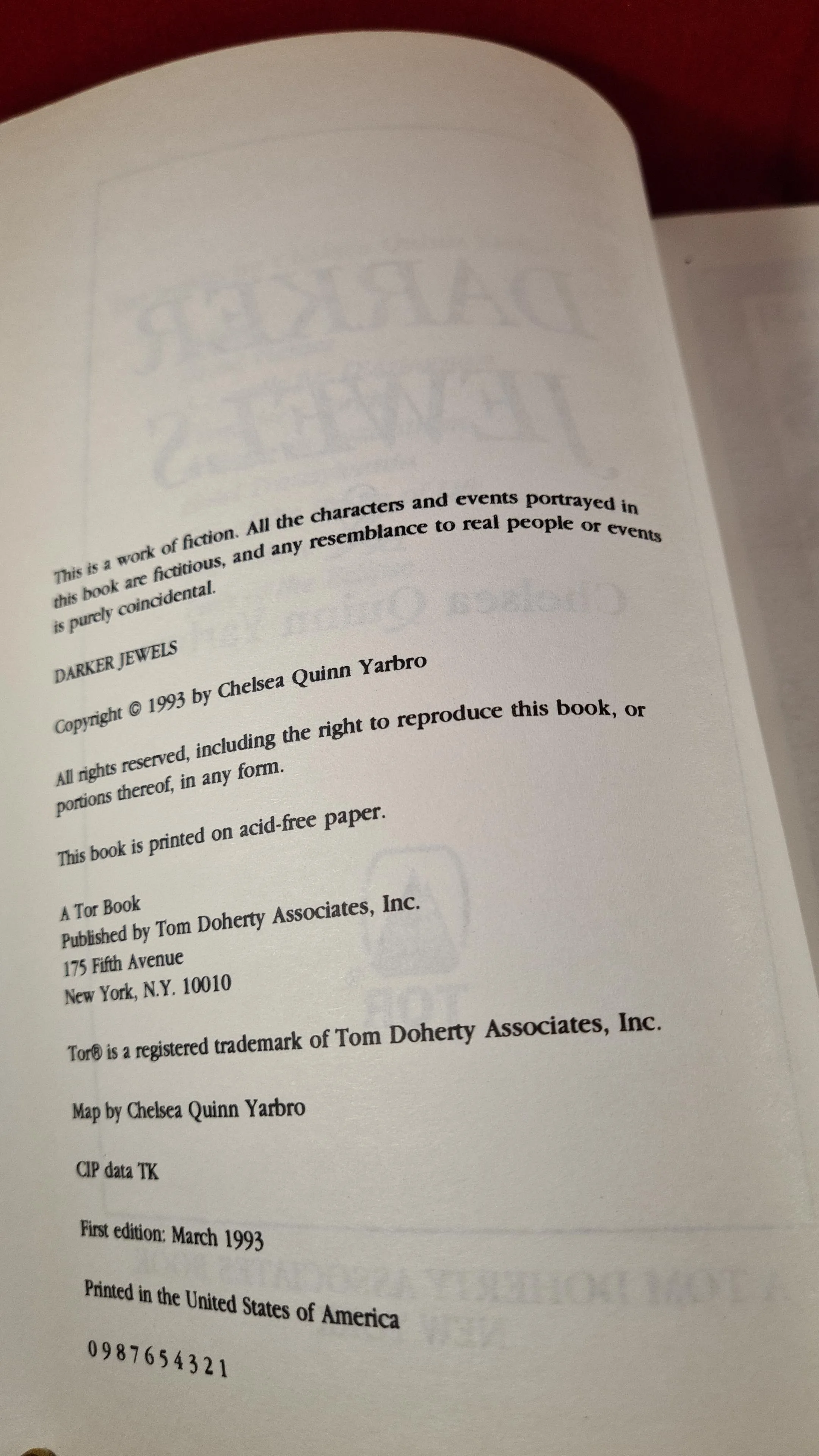 Chelsea Quinn Yarbro - Darker Jewels, TOR, 1993, First Edition, Uncorrected Proofs