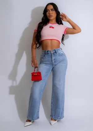 Cherry Fuzz Knit Crop Top Pink