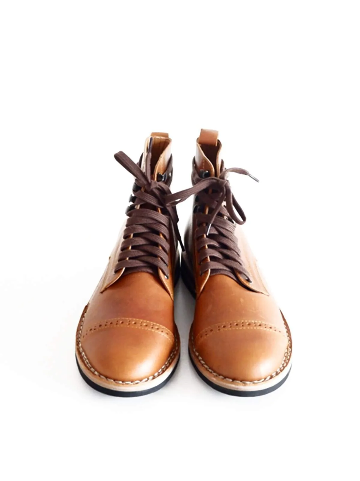 Chevalier Captoe Boots Havana Brown Two Row Stitched