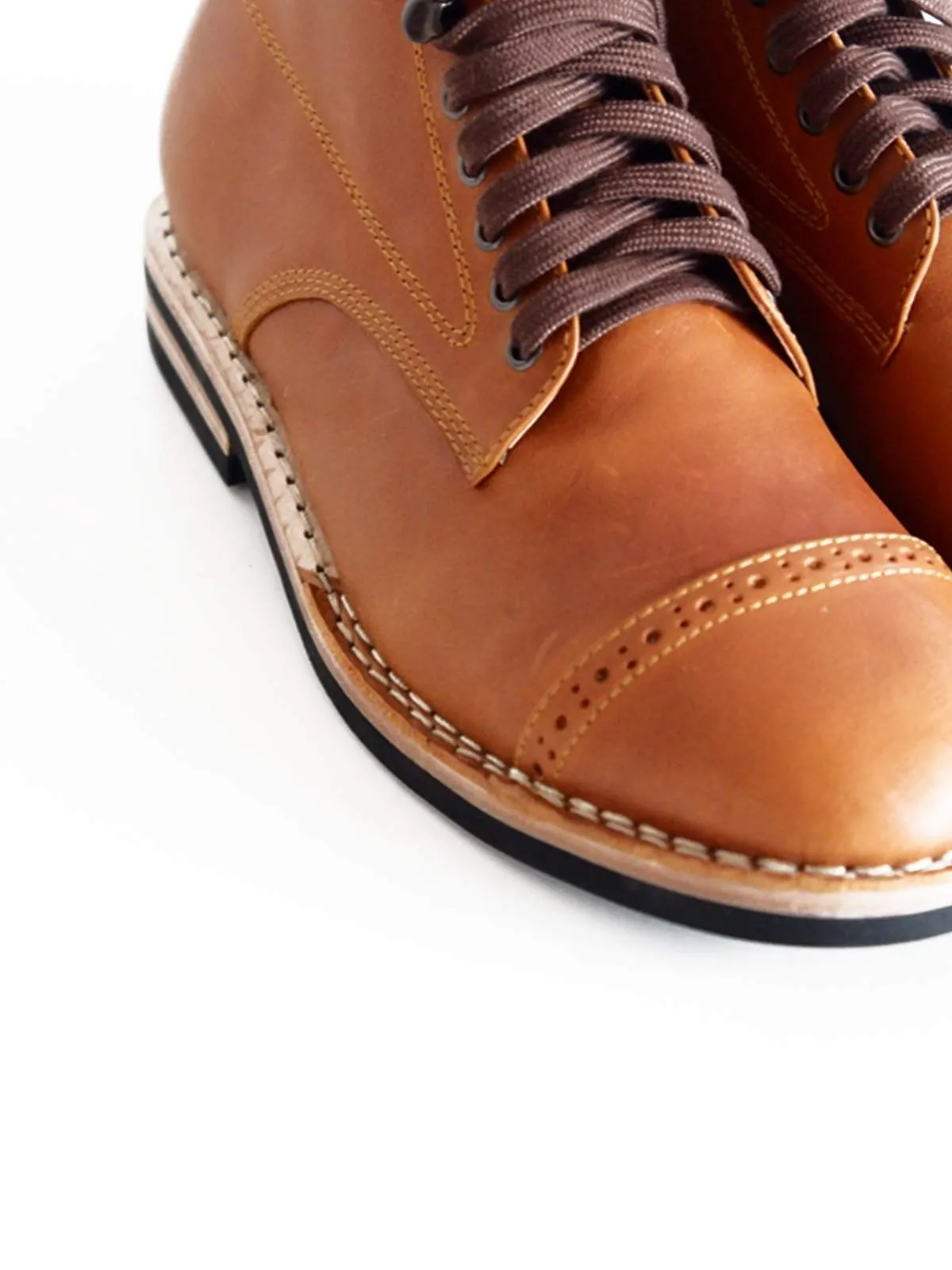 Chevalier Captoe Boots Havana Brown Two Row Stitched